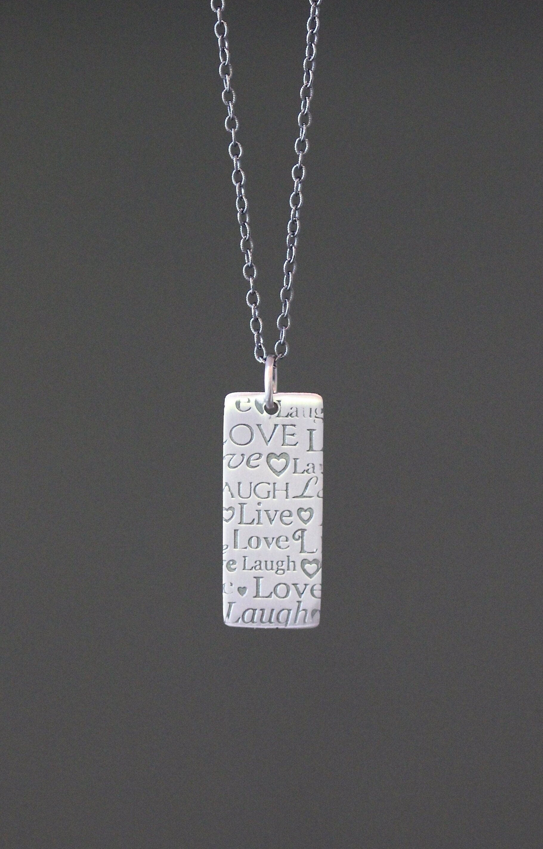 Live Love Laugh Stamped Sterling Silver Pendant Necklace on Blackened Chain