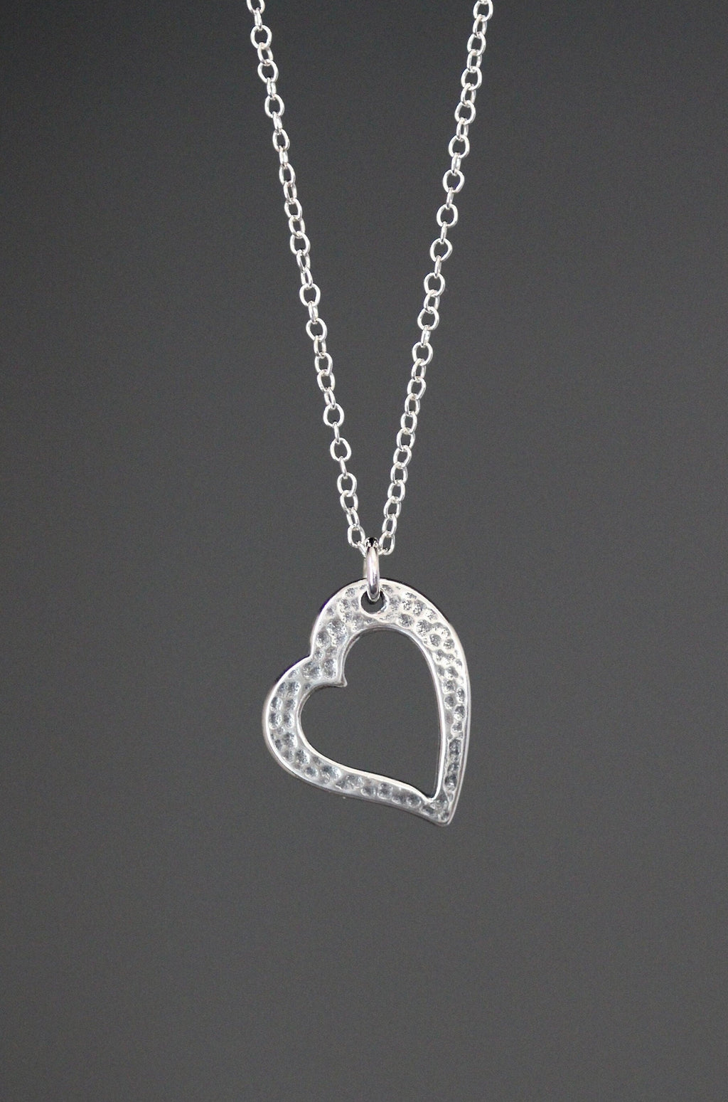 Bali Sterling Silver Hammered Open Heart Charm Necklace