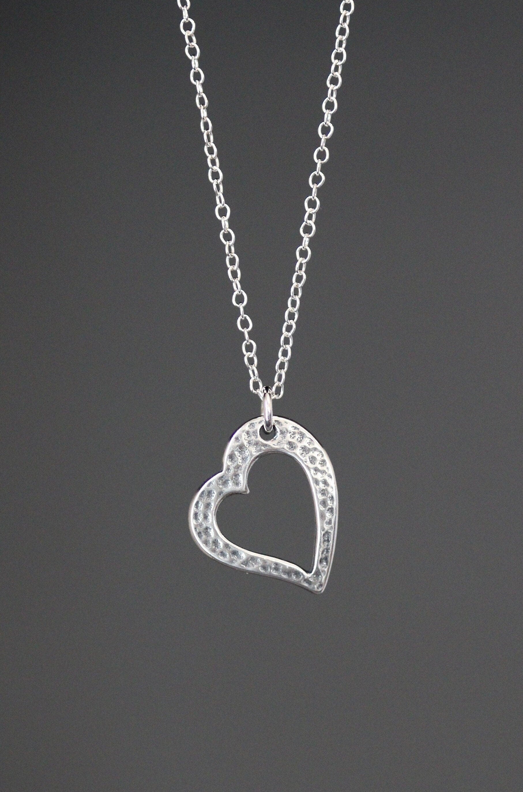 Bali Sterling Silver Hammered Open Heart Charm Necklace