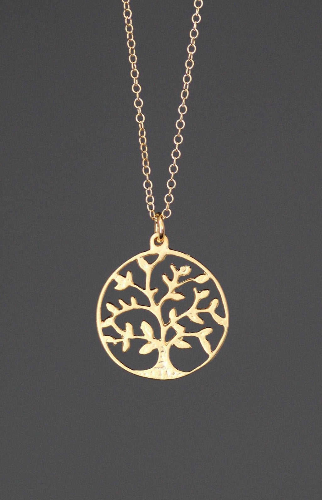 Matte Gold Vermeil Tree of Life Pendant on Gold Filled Chain