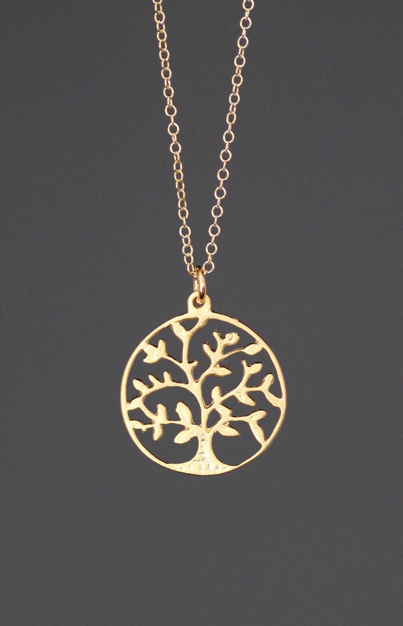 Matte Gold Vermeil Tree of Life Pendant on Gold Filled Chain