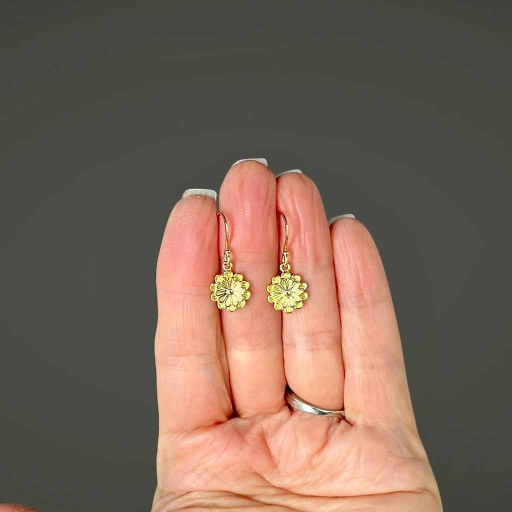 Double Gold Vermeil Flower Charm Dangle Earrings