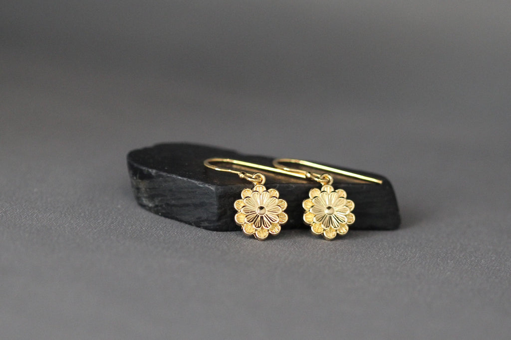 Double Gold Vermeil Flower Charm Dangle Earrings