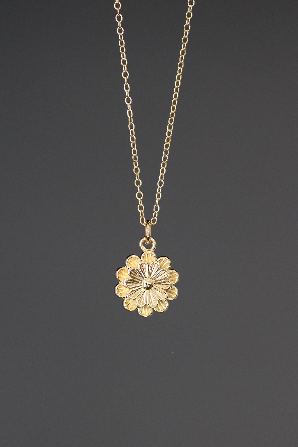 Gold Vermeil Flower Charm Pendant on Gold Filled Chain