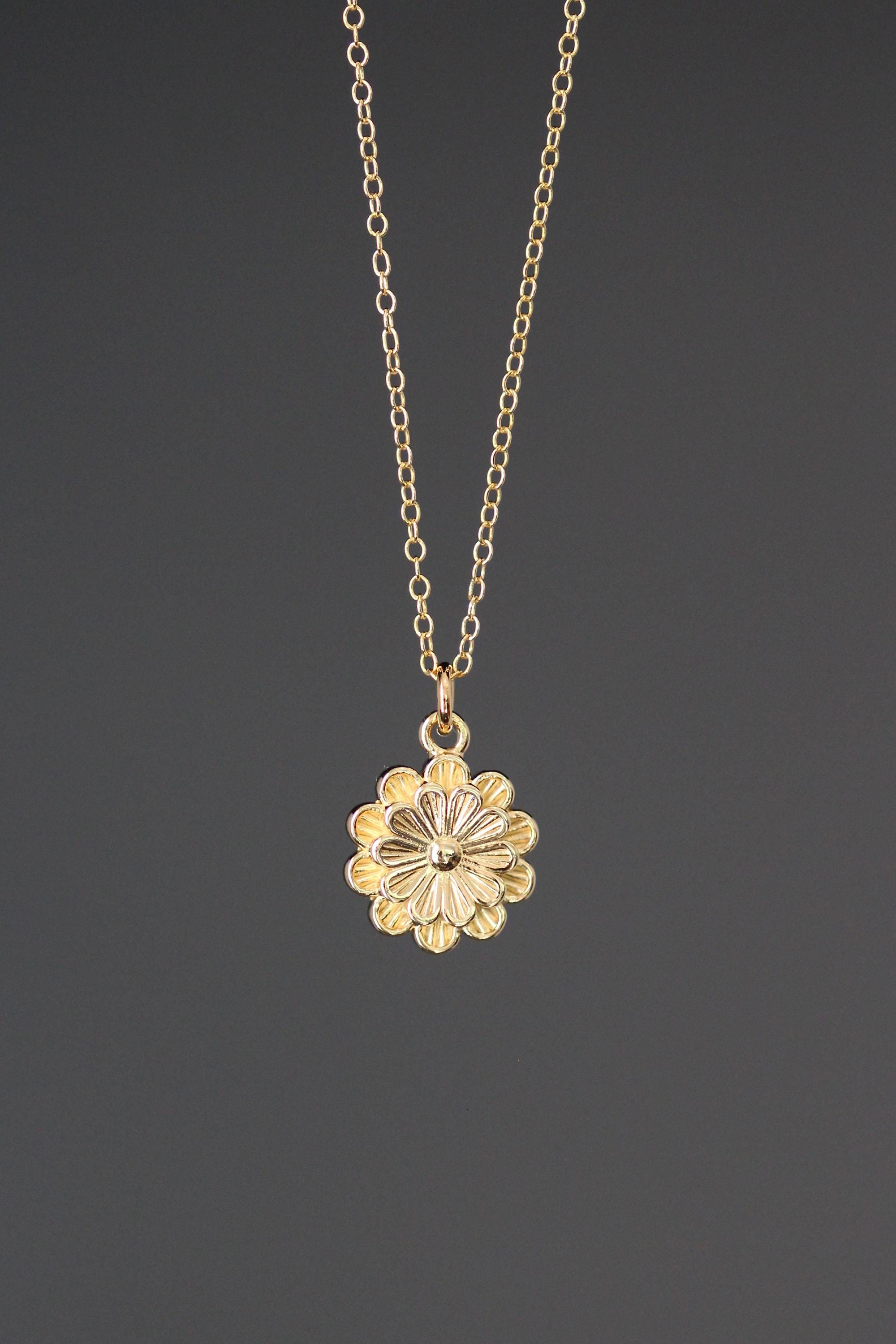 Gold Vermeil Flower Charm Pendant on Gold Filled Chain