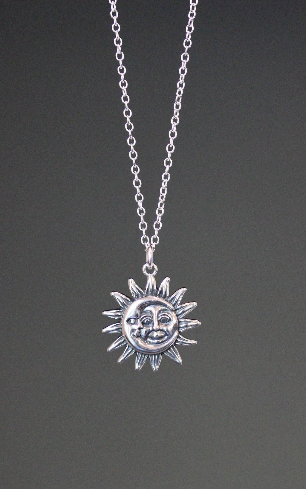 Bali Sterling Silver Sun and Moon Charm Necklace