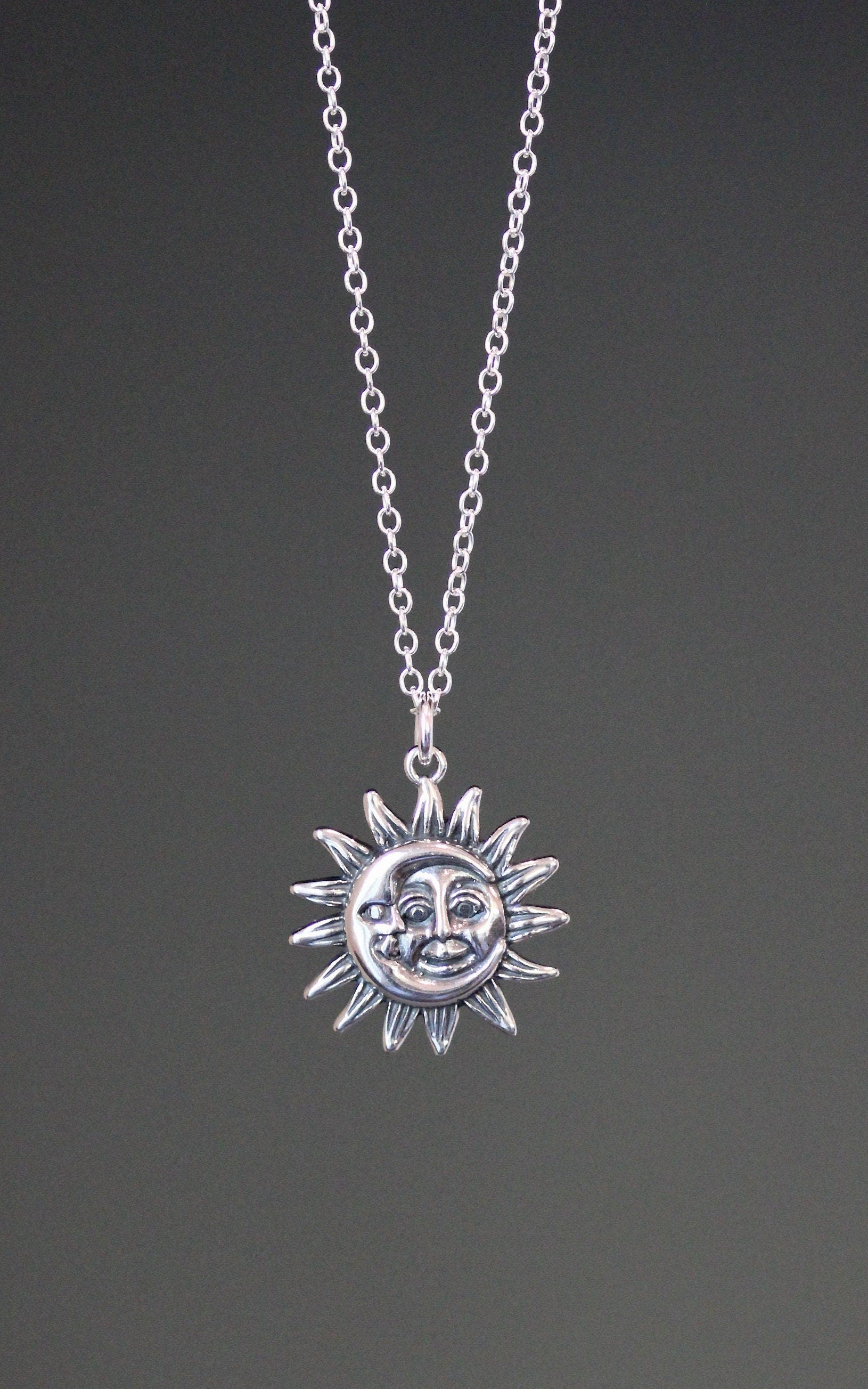 Bali Sterling Silver Sun and Moon Charm Necklace