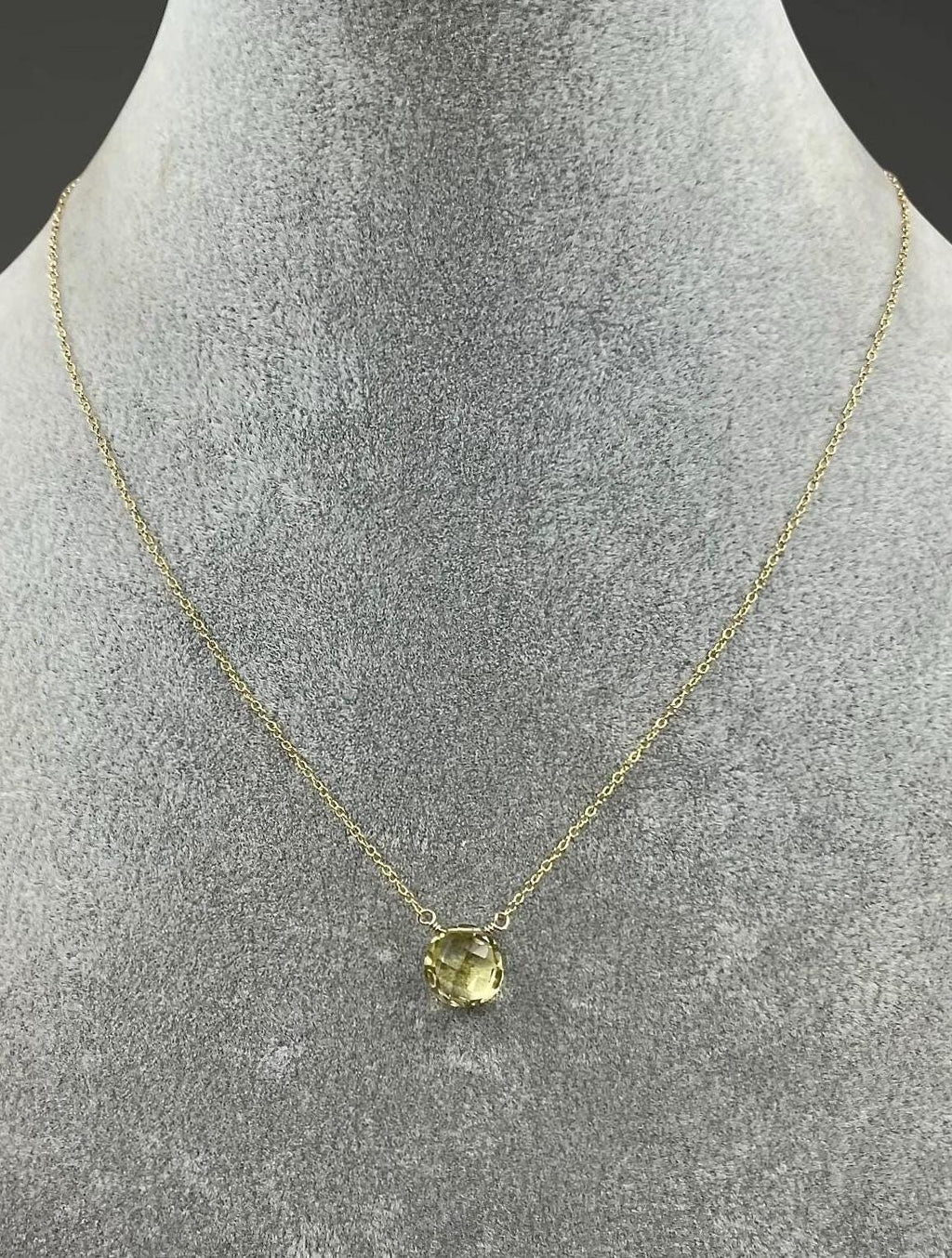 Wire Wrapped Yellow Lemon Quartz and Gold Necklace