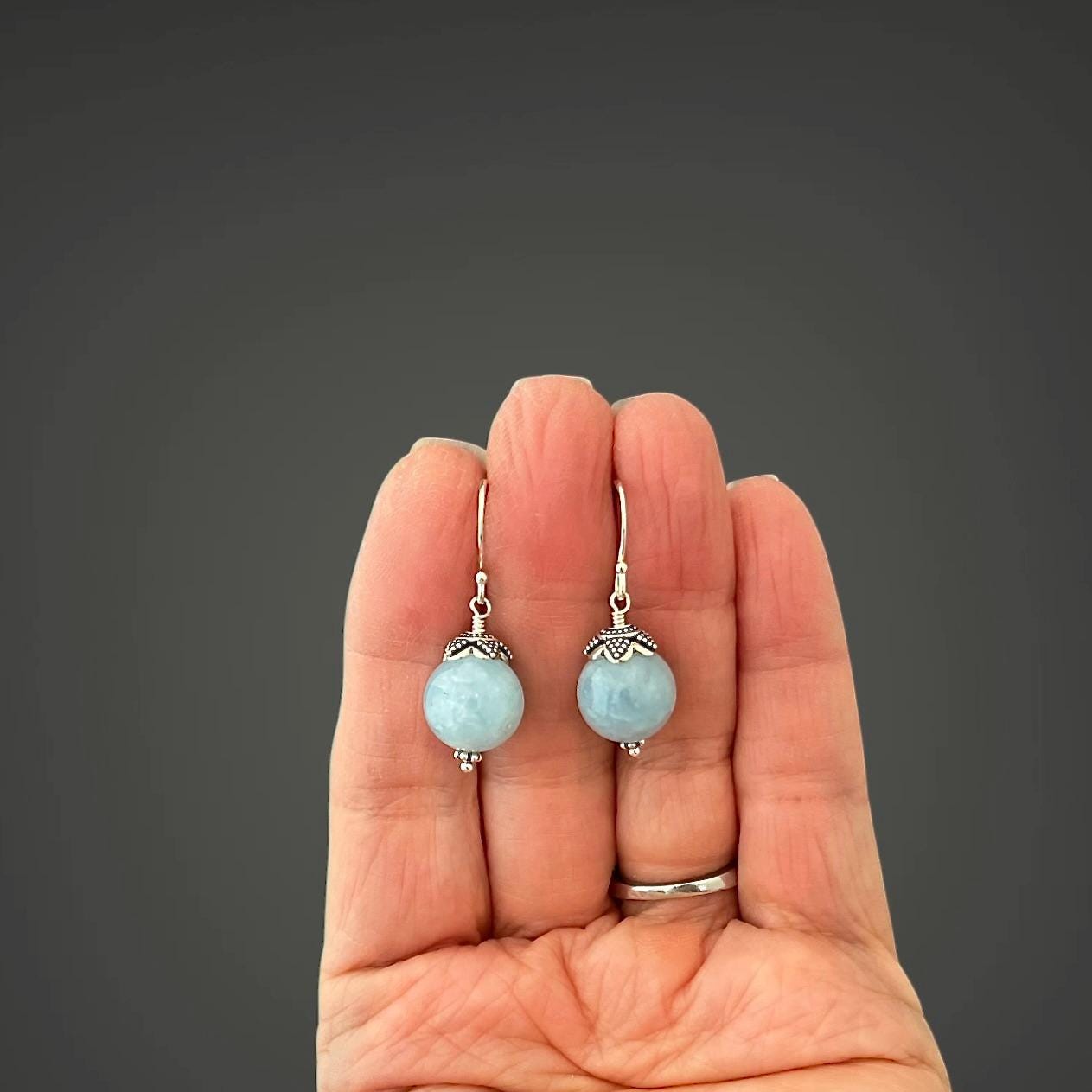 Blue Aquamarine and Bali Silver Earrings