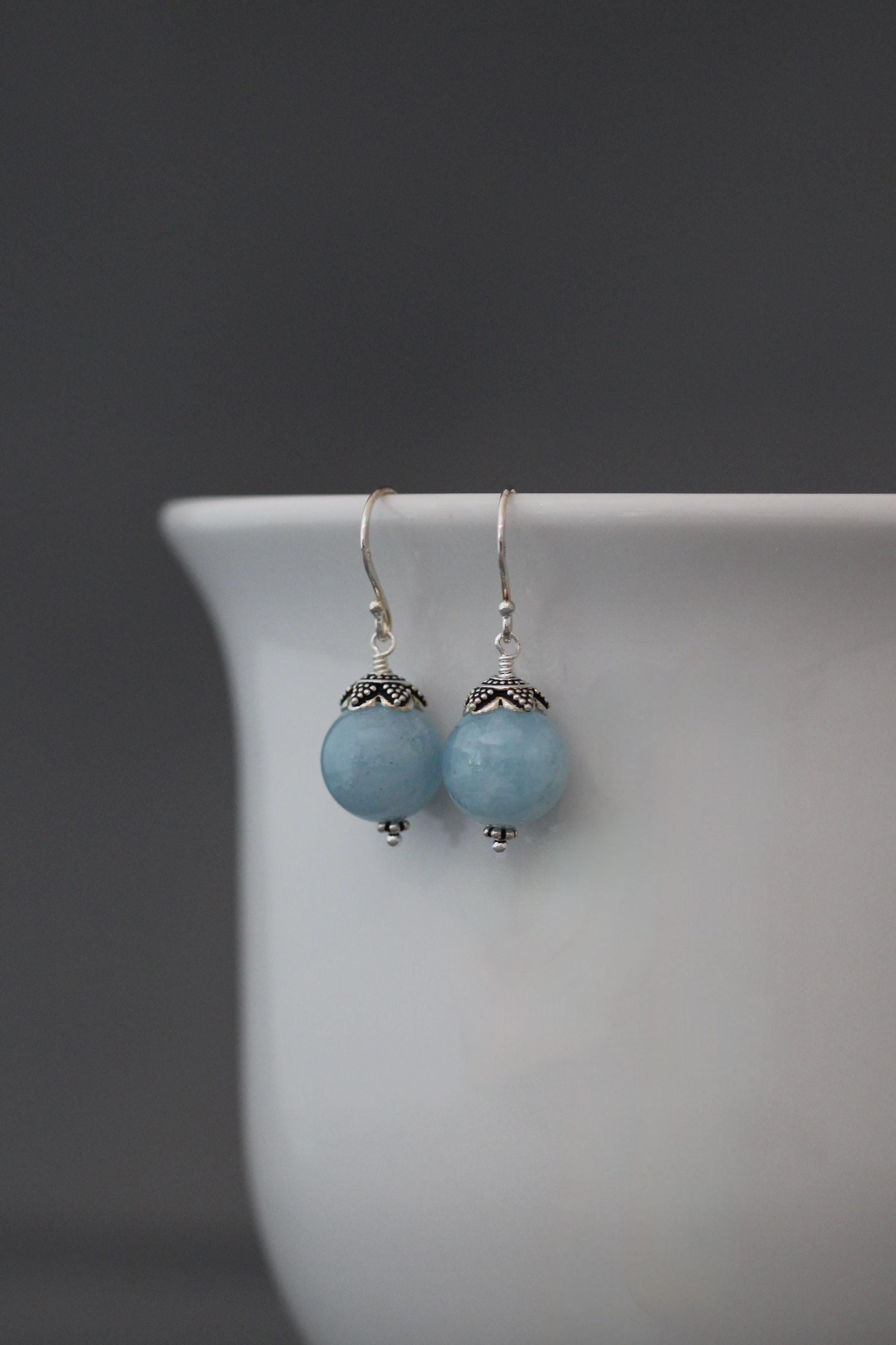 Blue Aquamarine and Bali Silver Earrings
