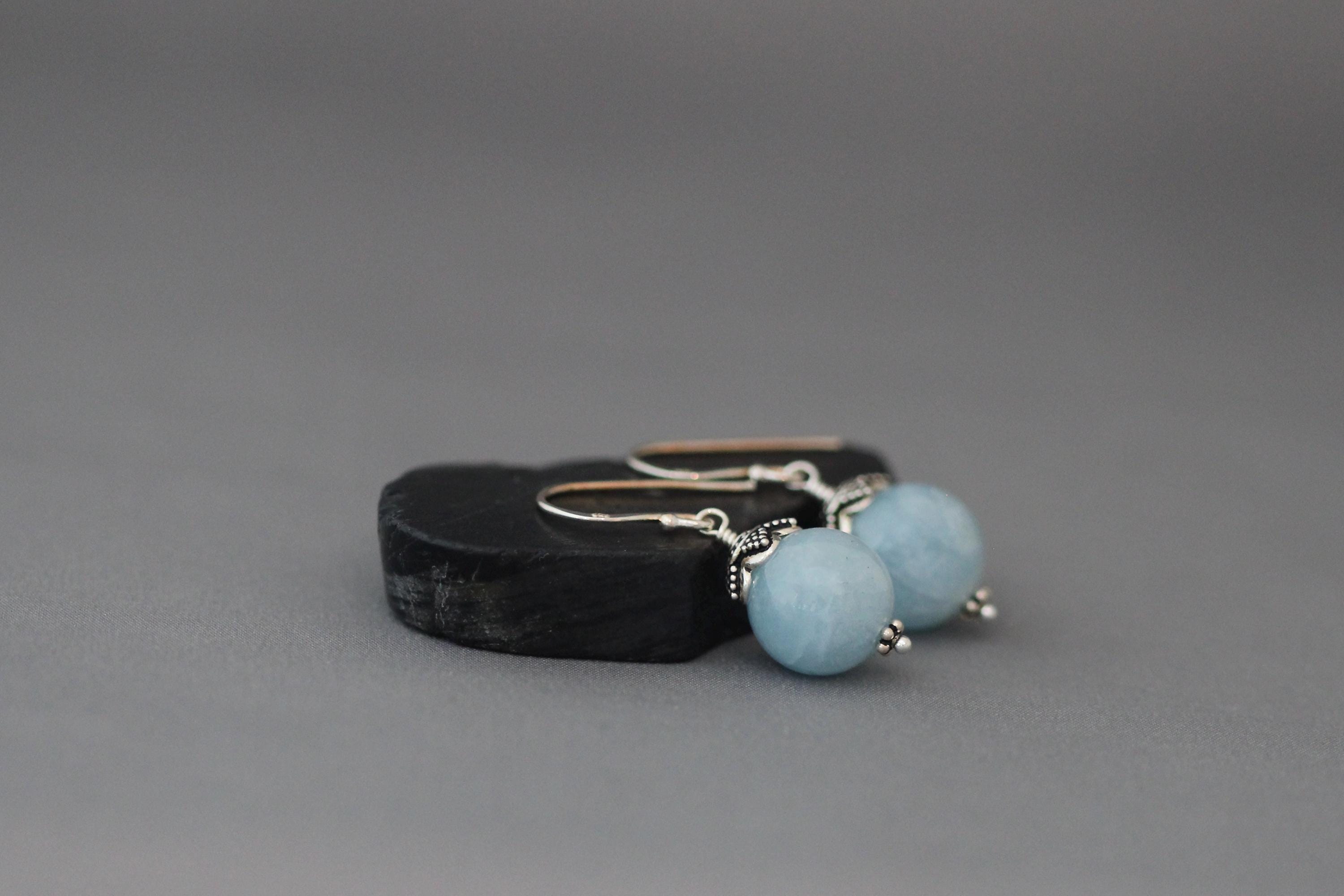 Blue Aquamarine and Bali Silver Earrings