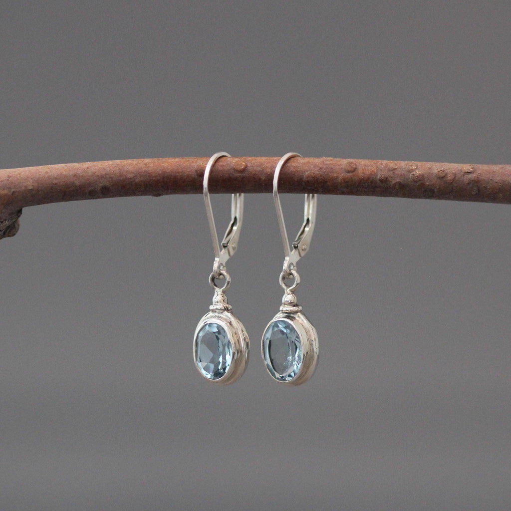 Blue Topaz and Bali Silver Dangle Earrings