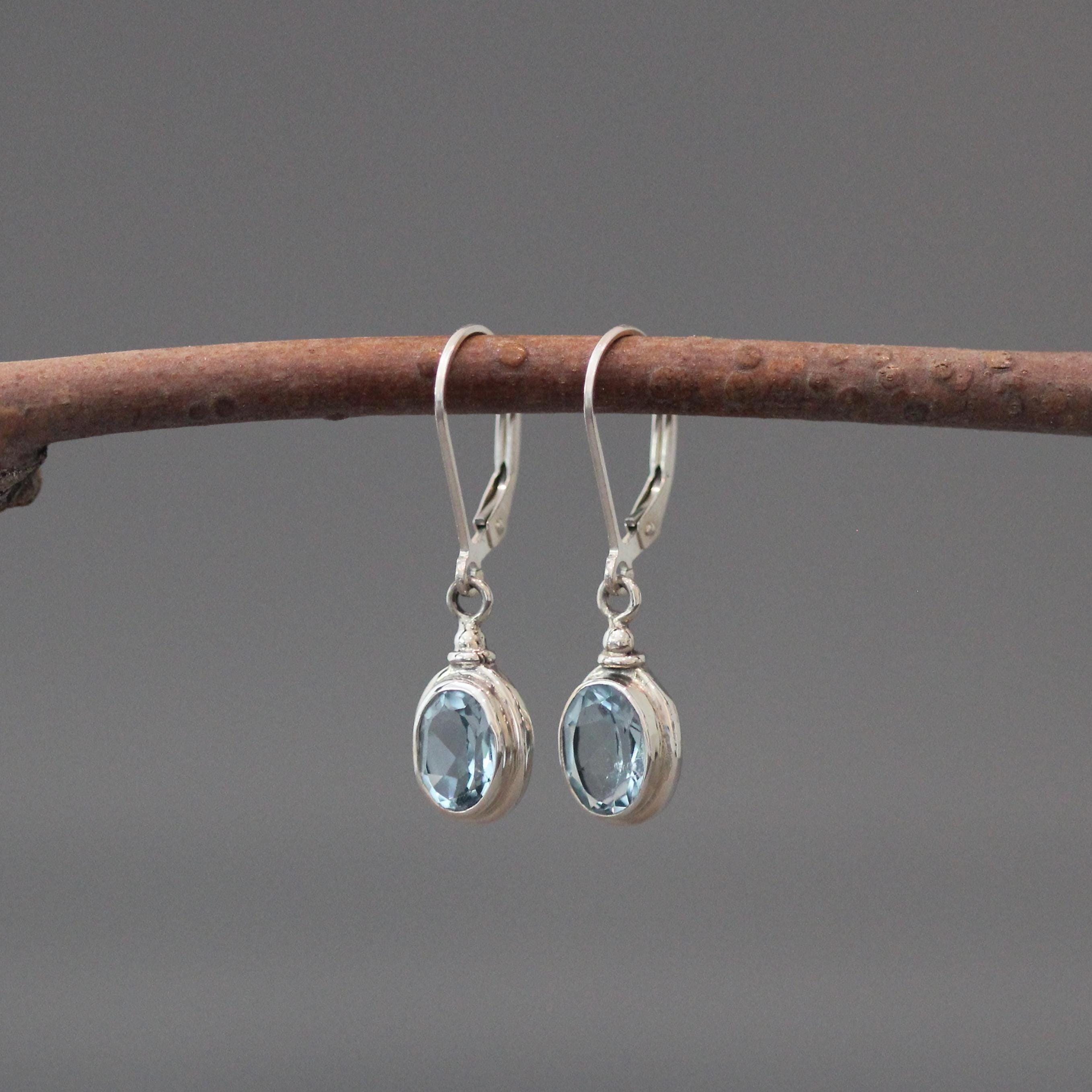 Blue Topaz and Bali Silver Dangle Earrings