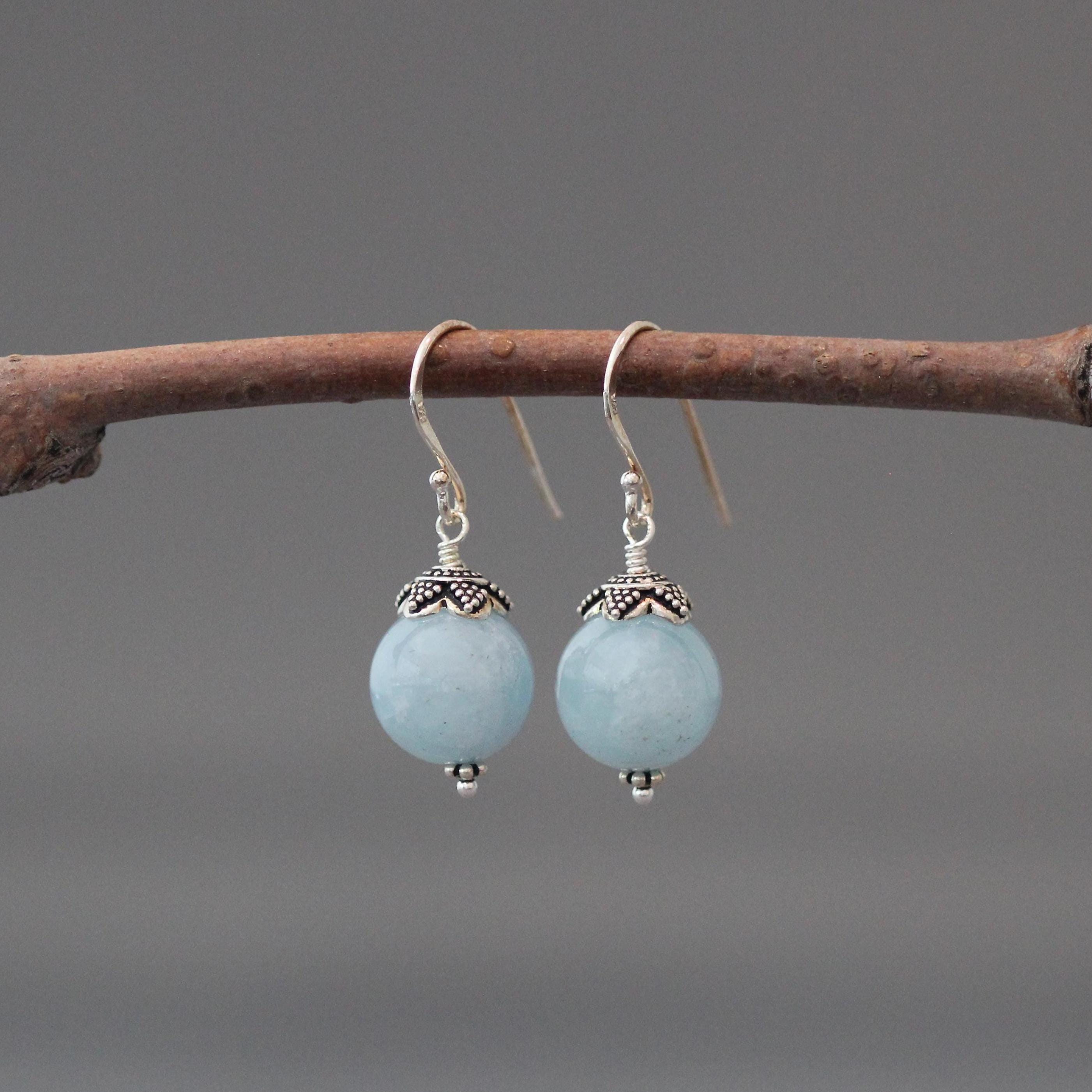 Blue Aquamarine and Bali Silver Earrings