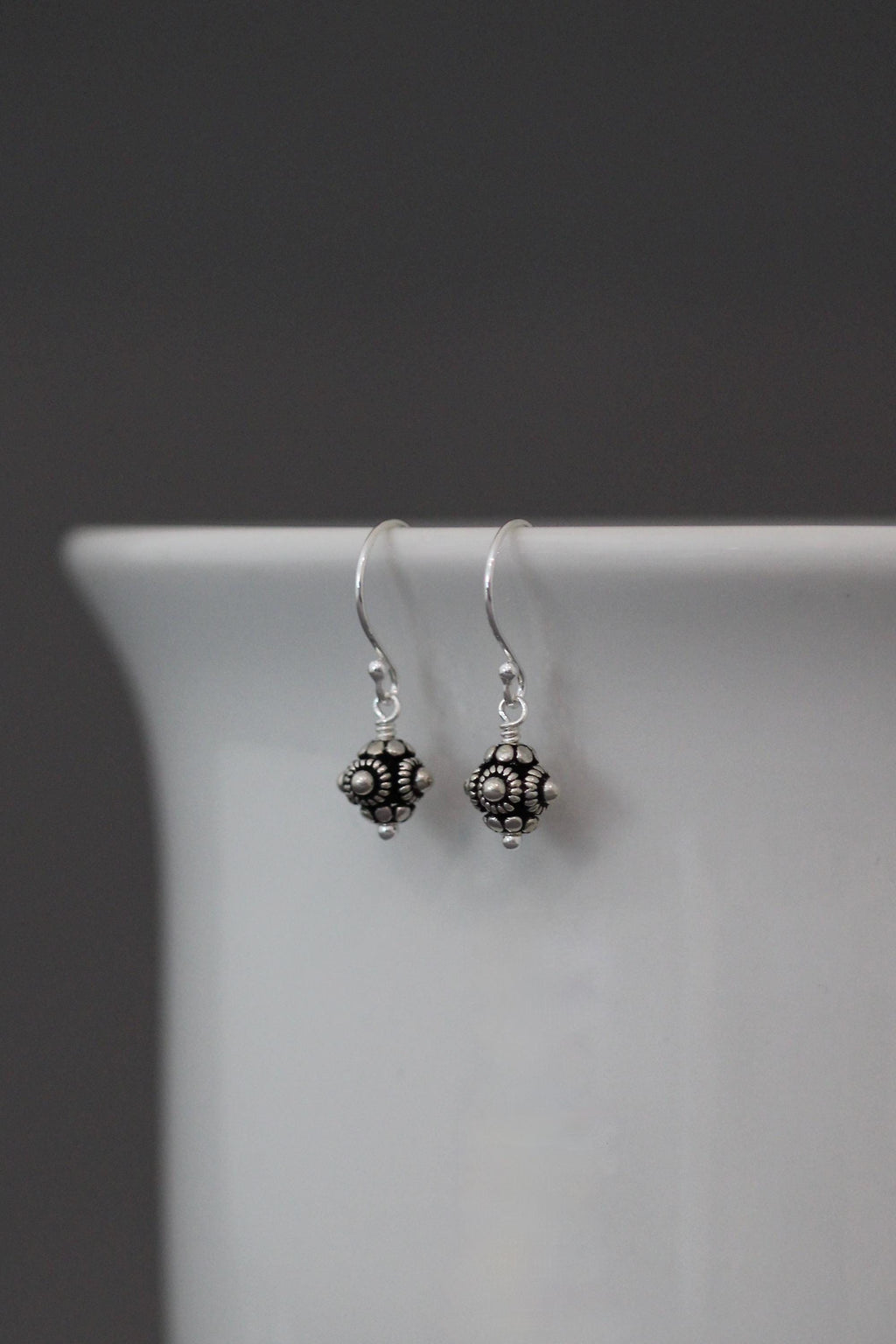 Small Bali Silver Bead Dangle Earrings