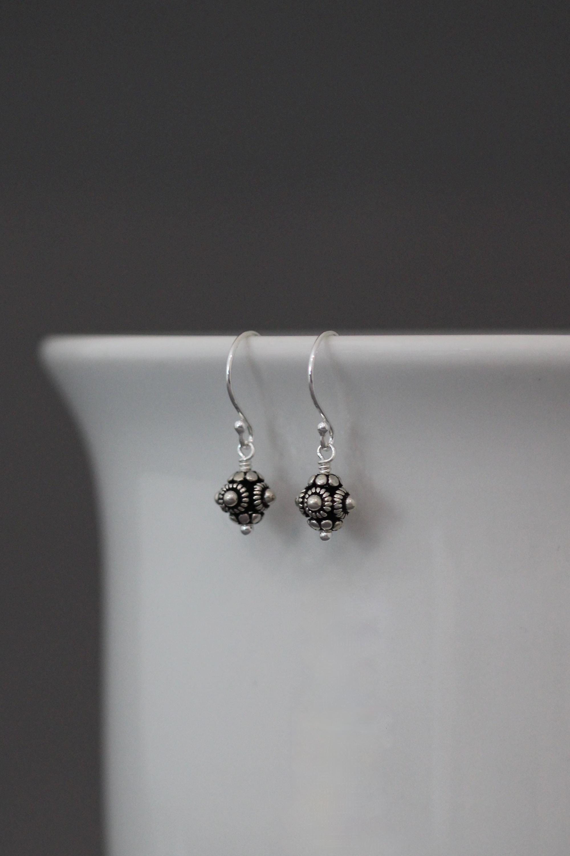 Small Bali Silver Bead Dangle Earrings