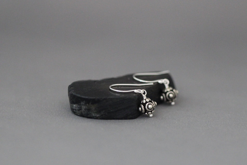 Small Bali Silver Bead Dangle Earrings