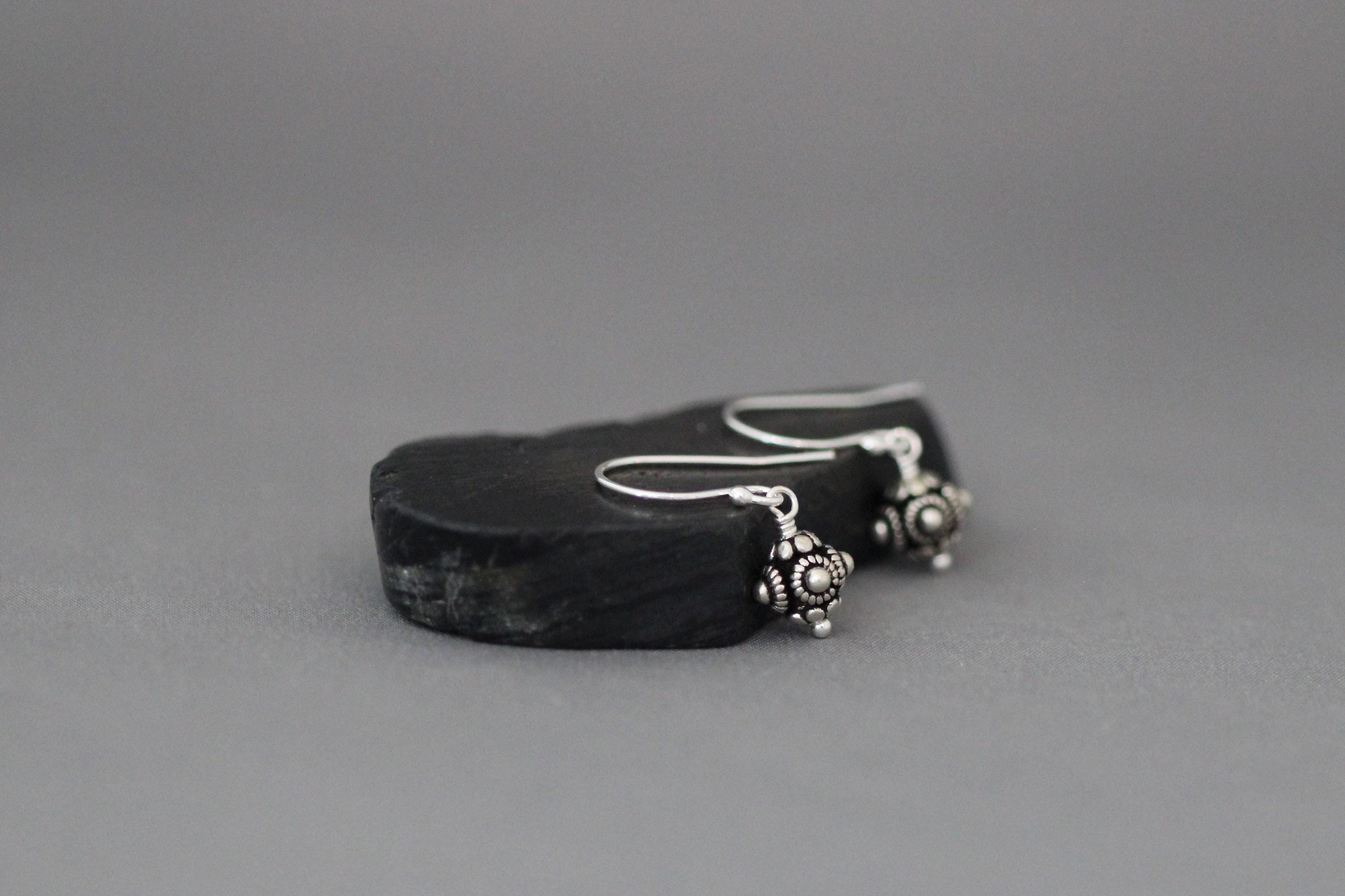 Small Bali Silver Bead Dangle Earrings