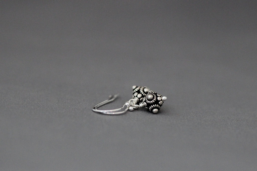 Small Bali Silver Bead Dangle Earrings