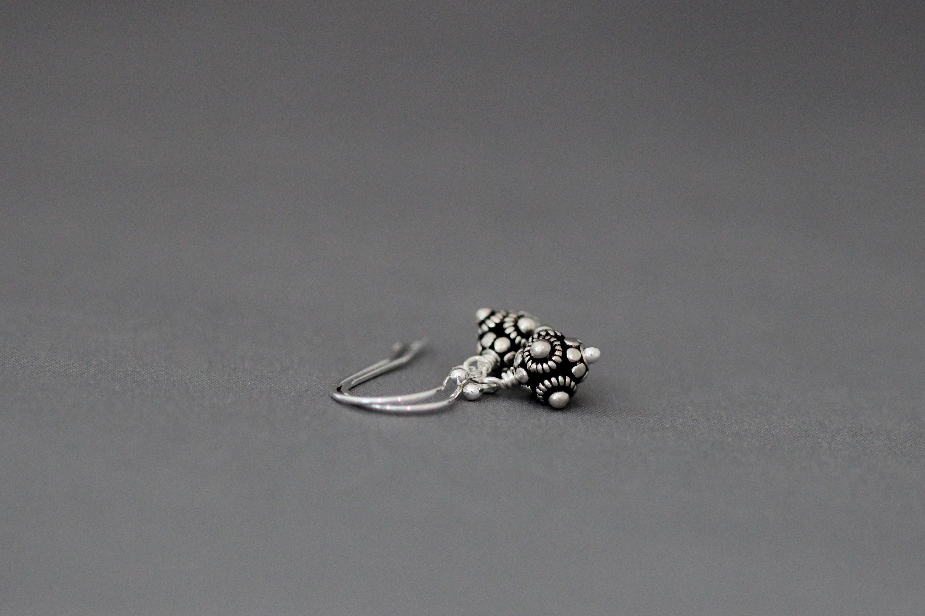 Small Bali Silver Bead Dangle Earrings