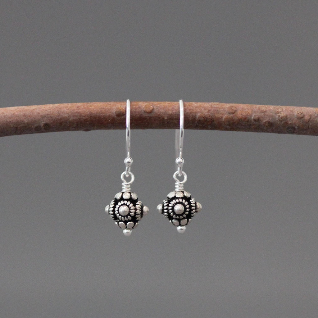 Small Bali Silver Bead Dangle Earrings
