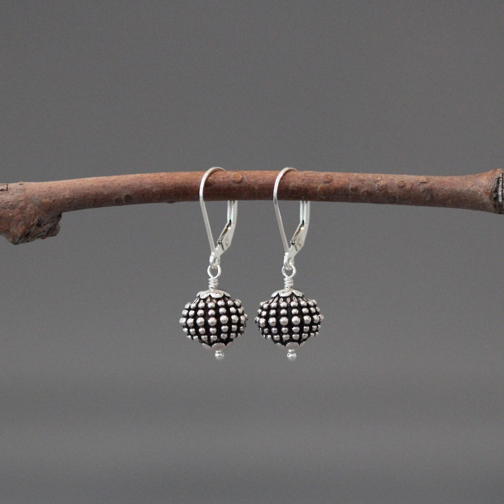 Bali Silver Bead Dangle Earrings