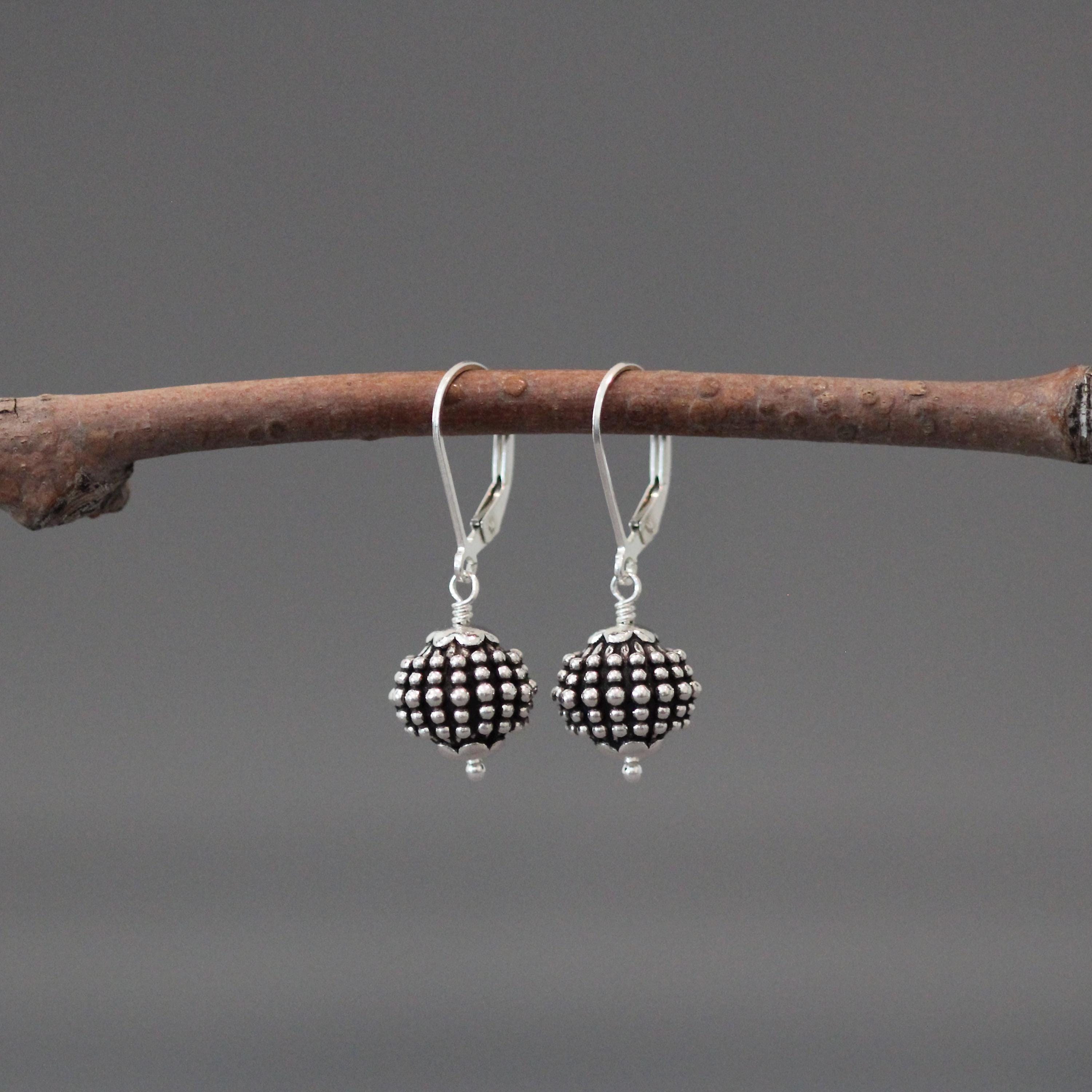 Bali Silver Bead Dangle Earrings