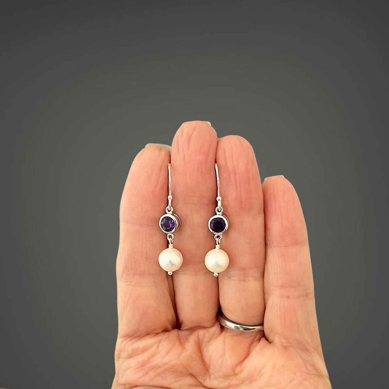 Purple Amethyst and Pearl Earrings