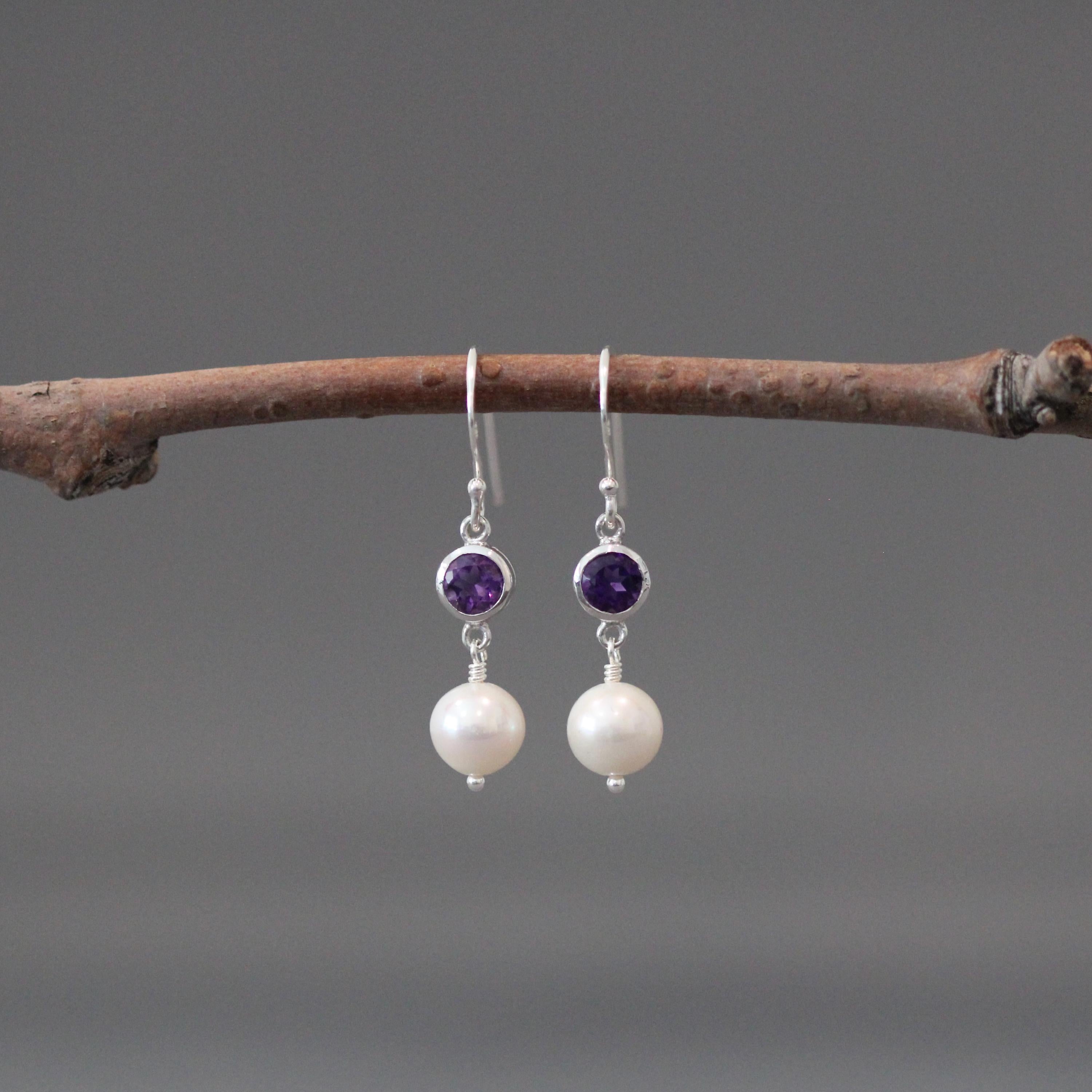 Purple Amethyst and Pearl Earrings