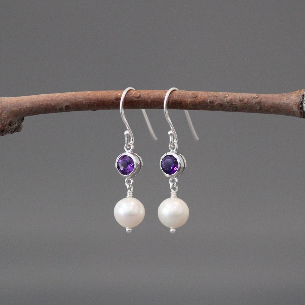 Purple Amethyst and Pearl Earrings
