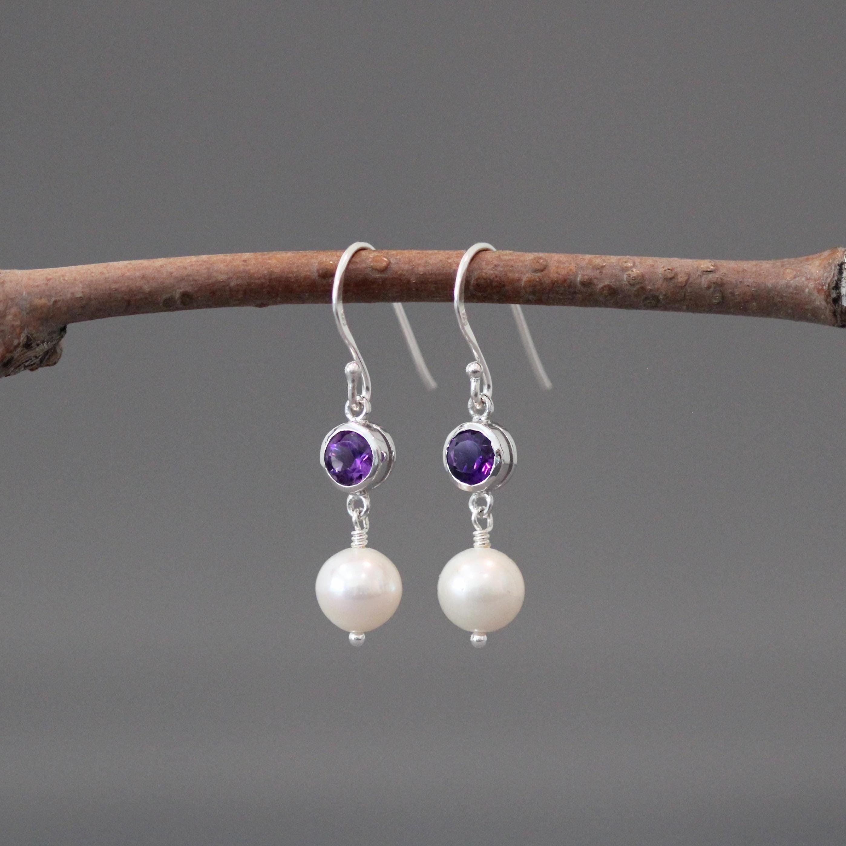 Purple Amethyst and Pearl Earrings