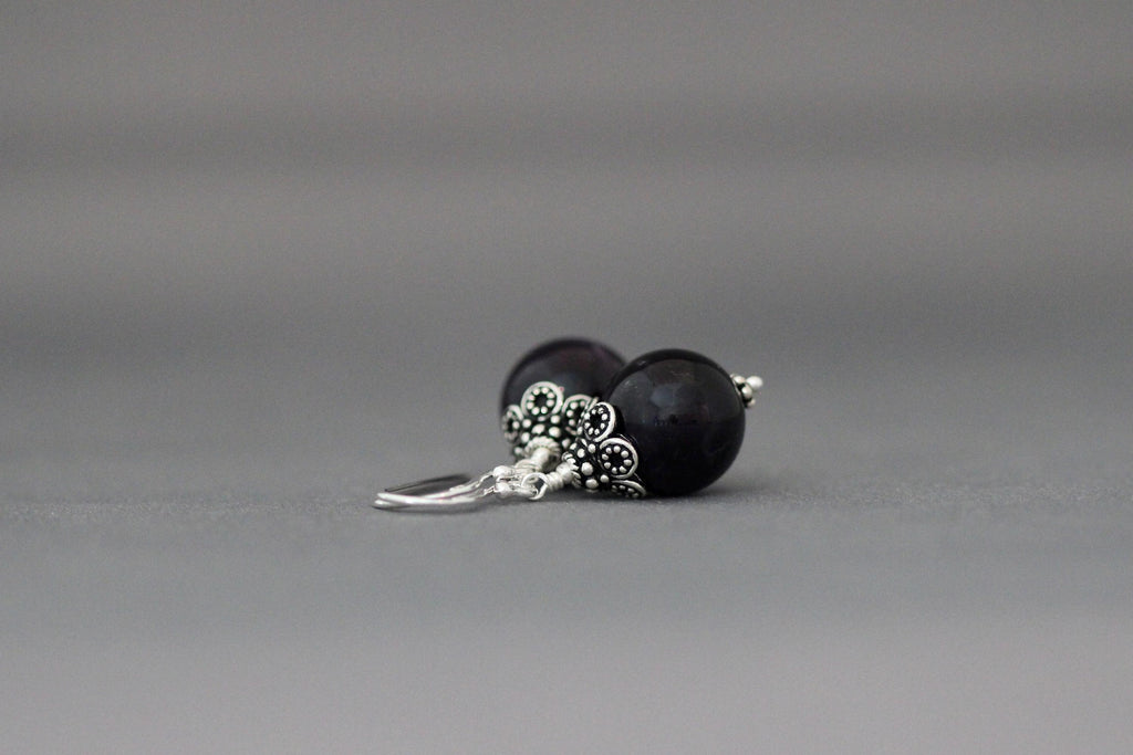 Purple Amethyst and Bali Silver Earrings