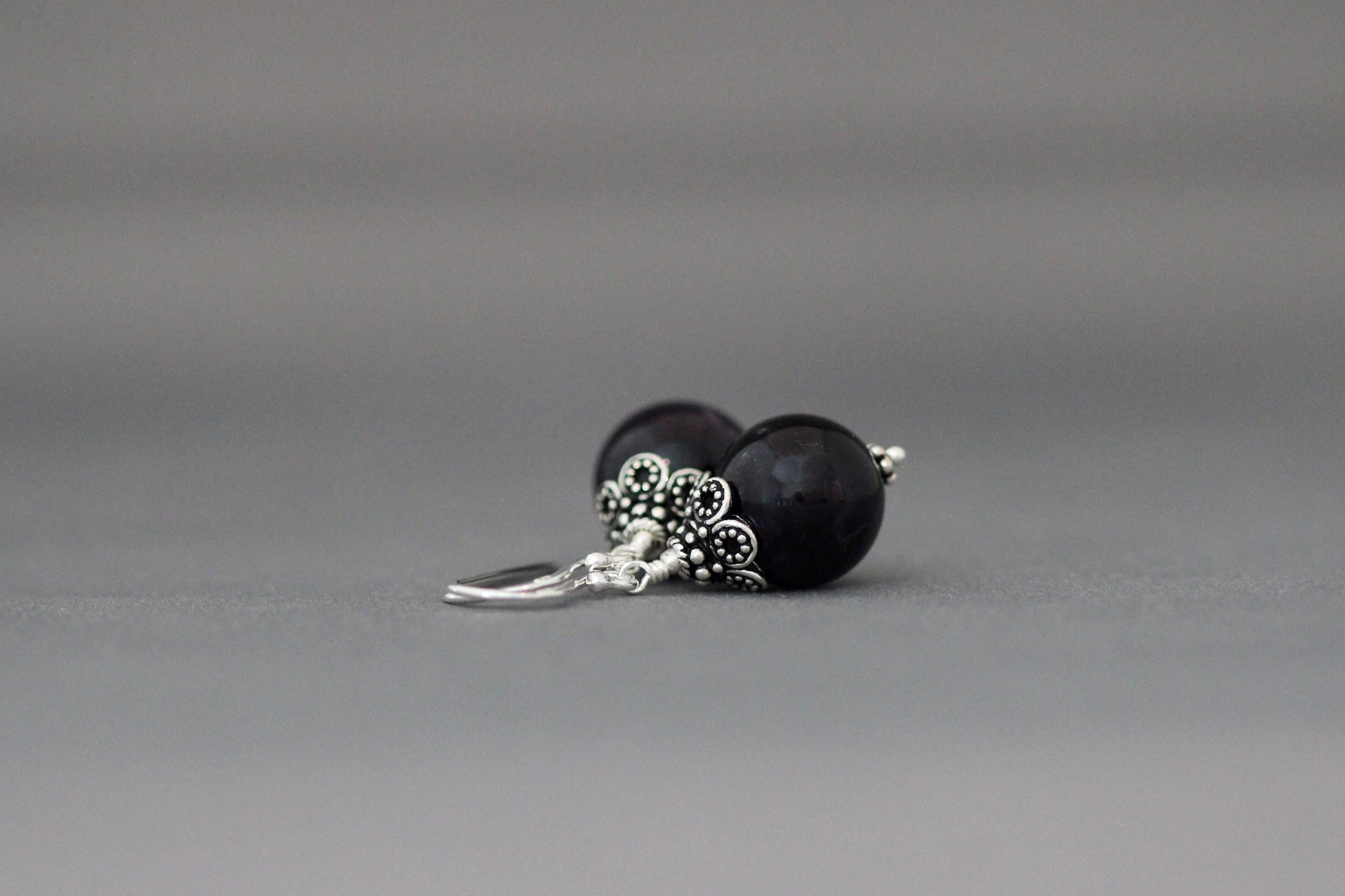 Purple Amethyst and Bali Silver Earrings