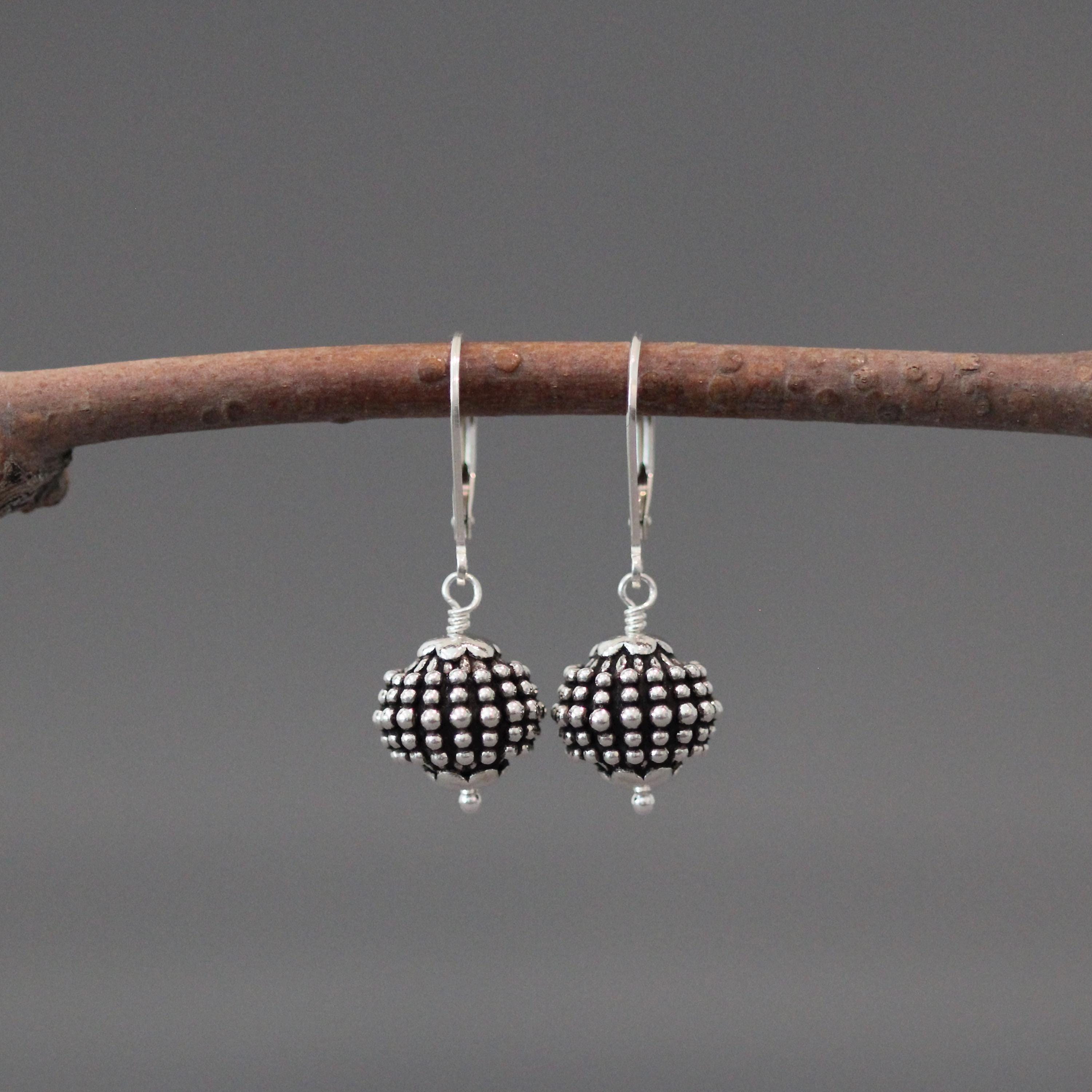 Bali Silver Bead Dangle Earrings
