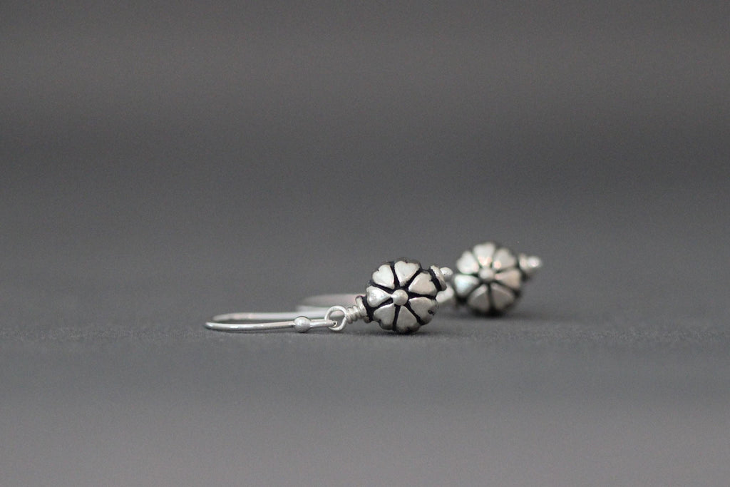 Bali Silver Flower Bead Earrings