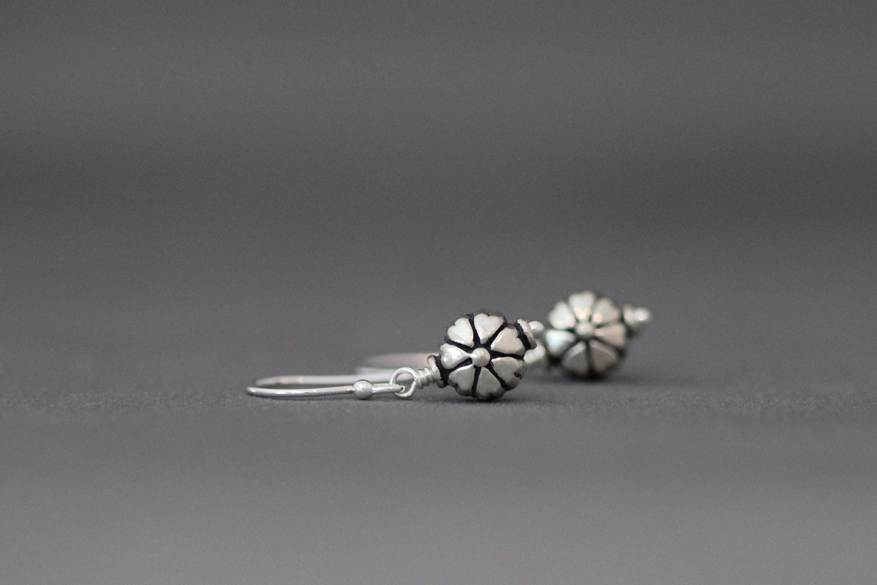 Bali Silver Flower Bead Earrings