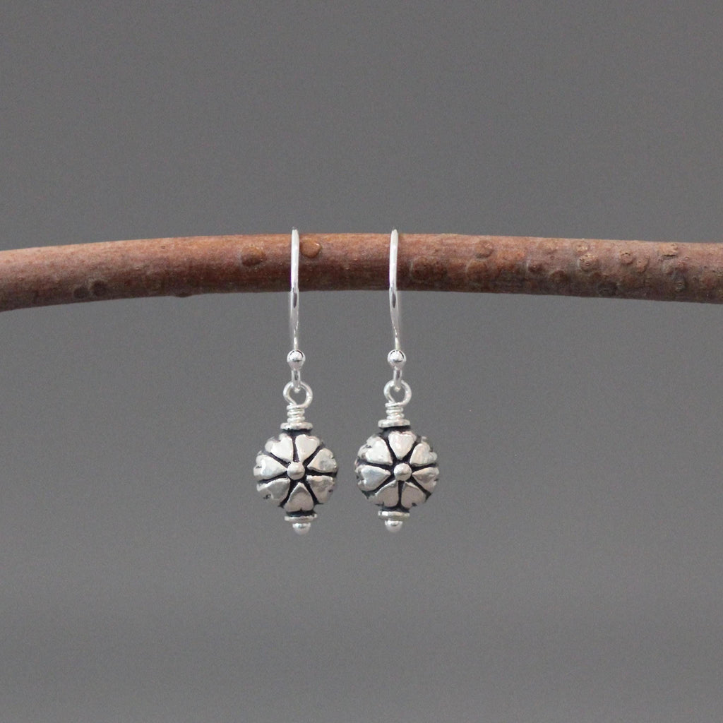 Bali Silver Flower Bead Earrings