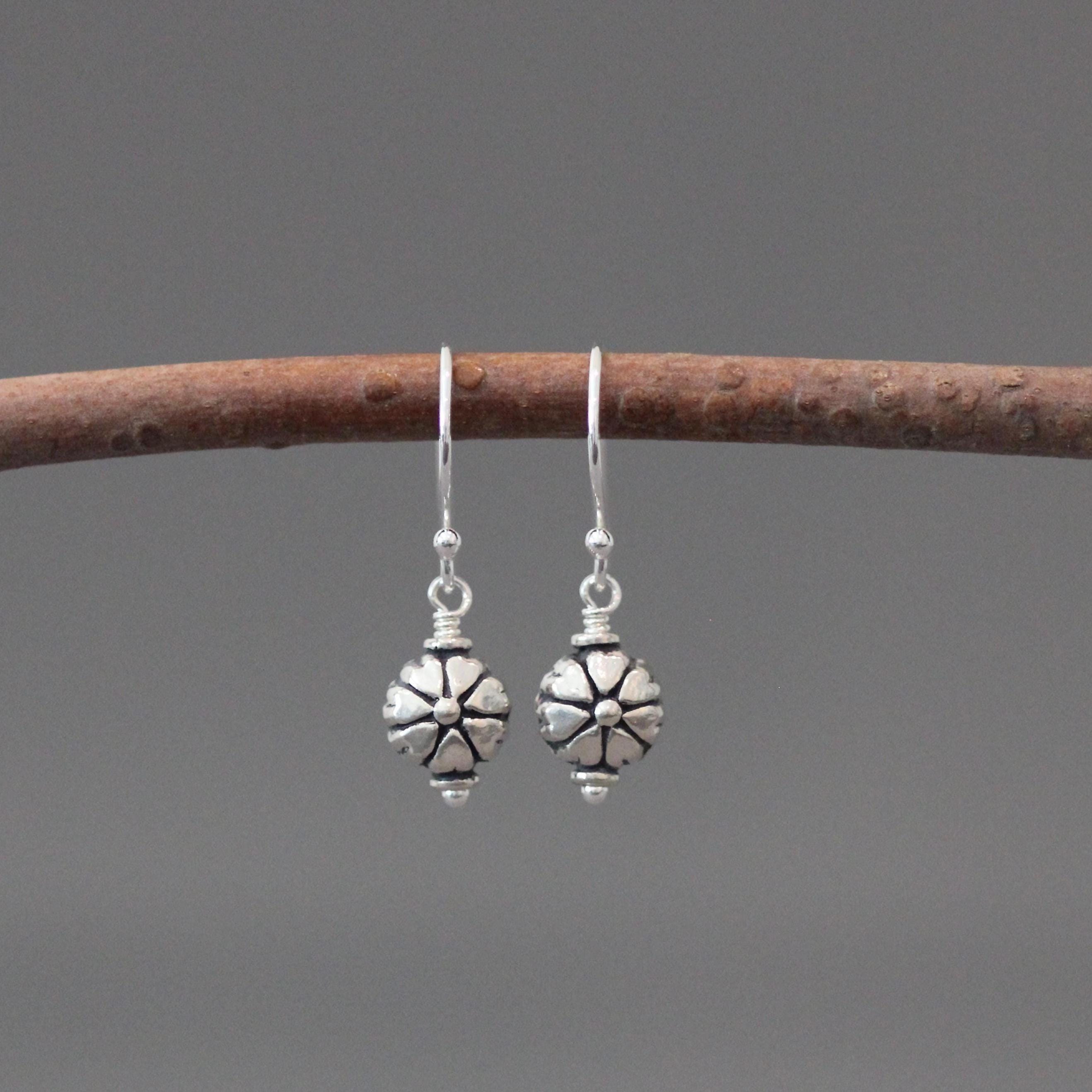 Bali Silver Flower Bead Earrings