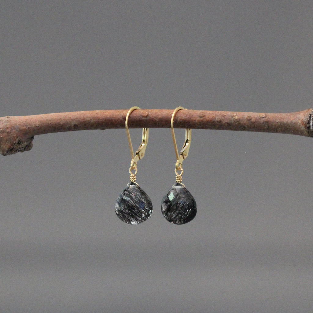 Black Rutilated Quartz Dangle Earrings