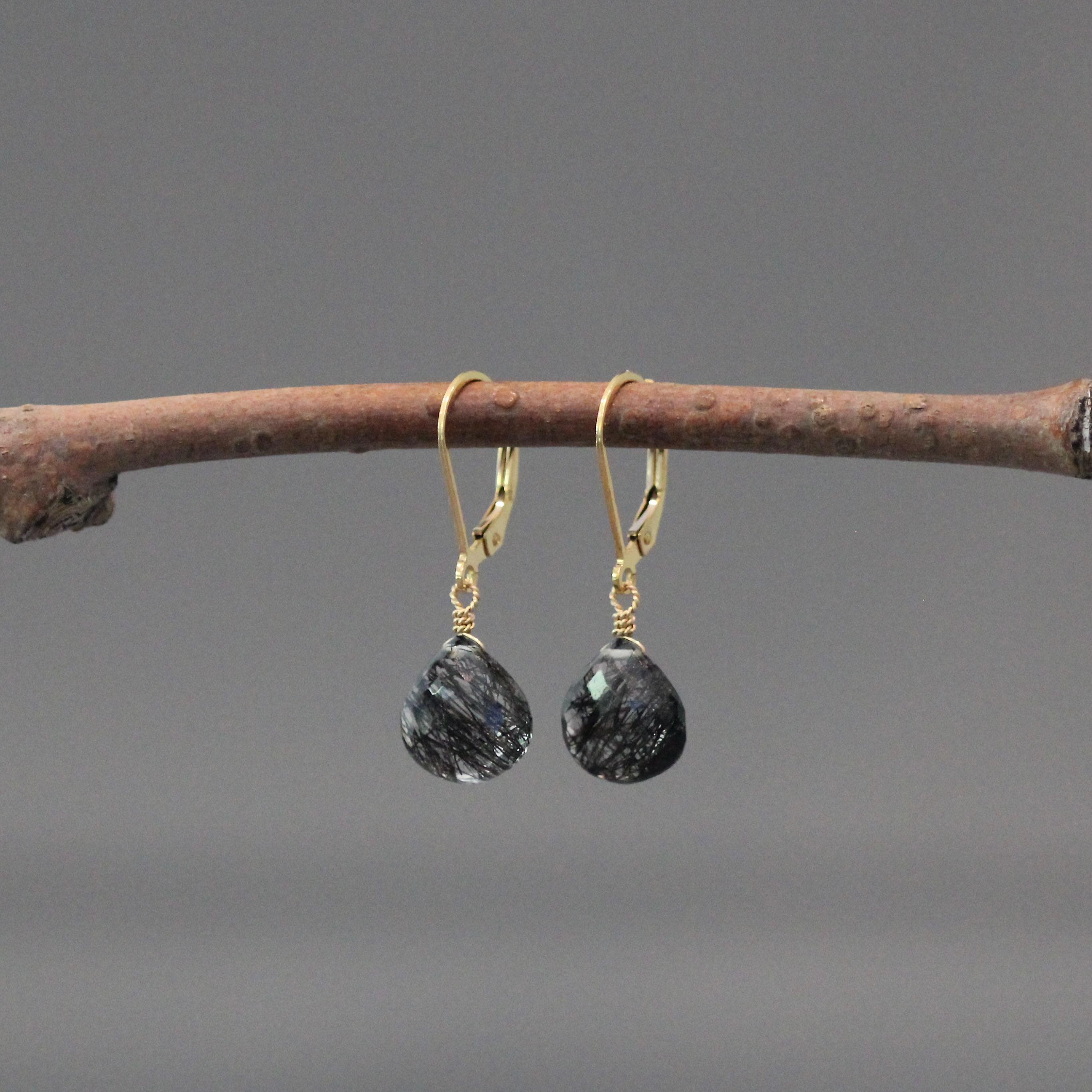 Black Rutilated Quartz Dangle Earrings