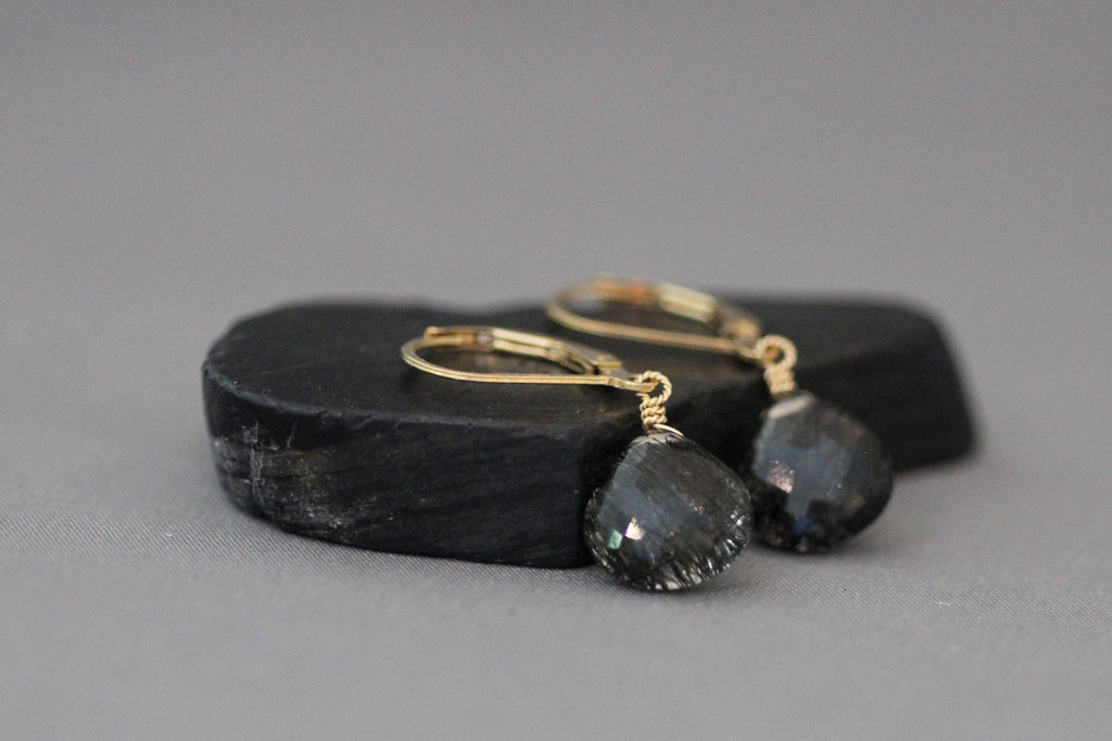 Black Rutilated Quartz Dangle Earrings