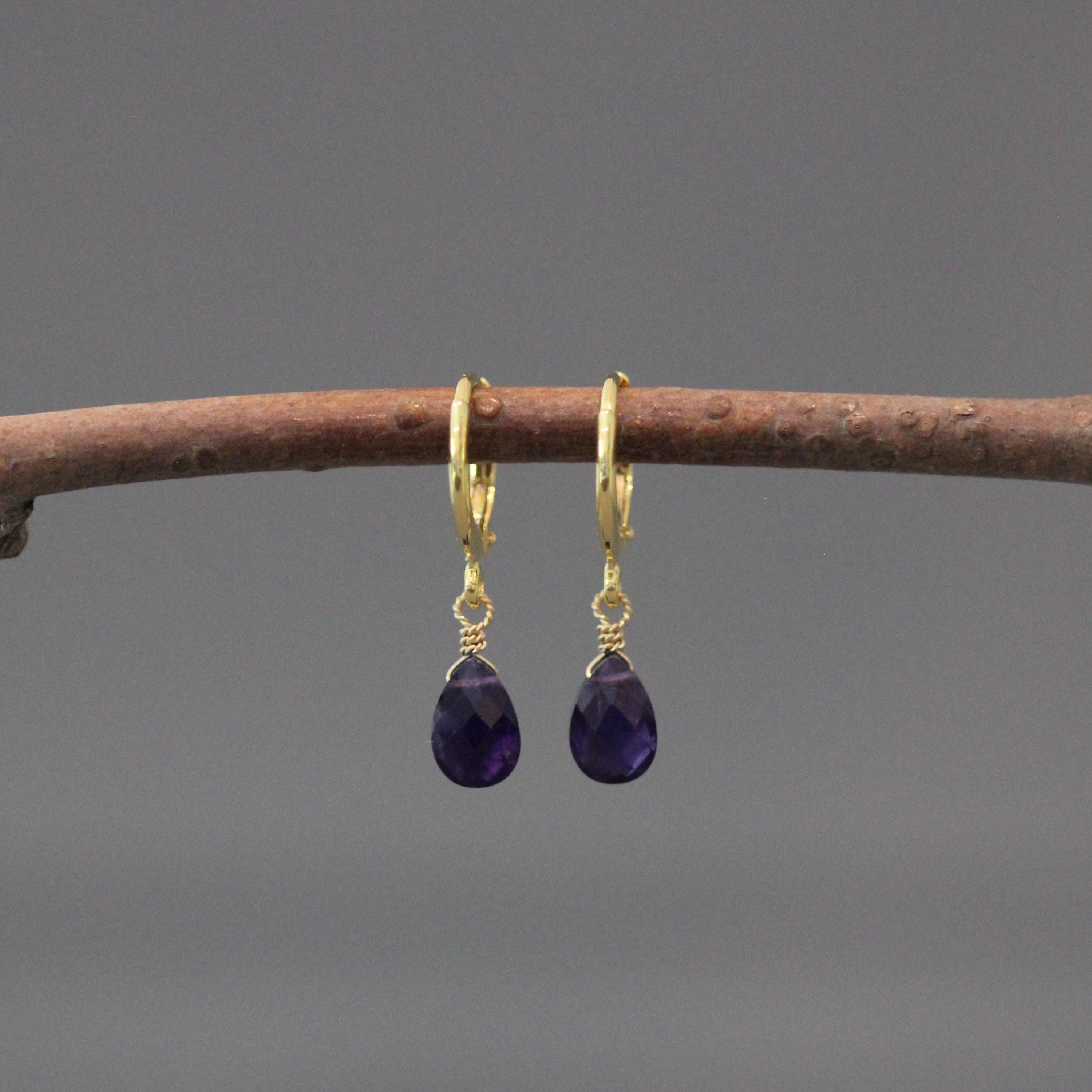 Purple Amethyst Teardrop Dangle Earrings