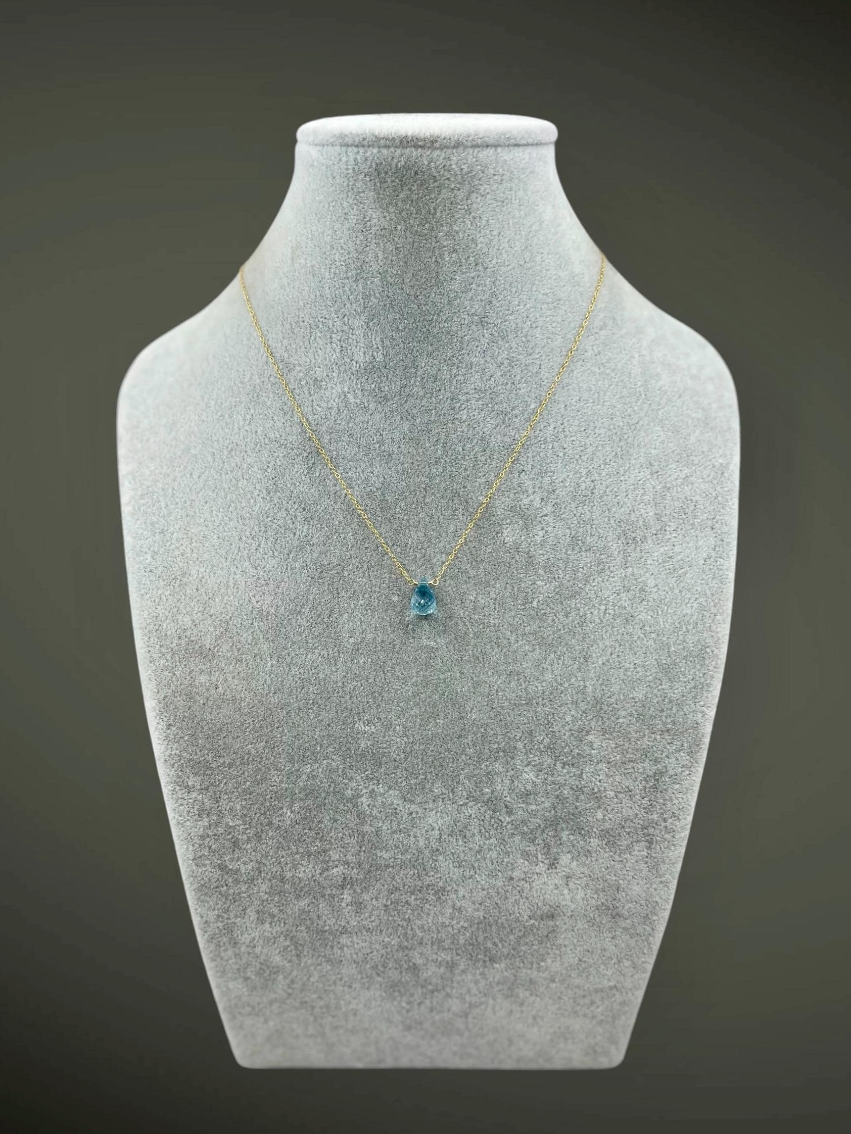 Wire Wrapped Blue Topaz and Gold Necklace