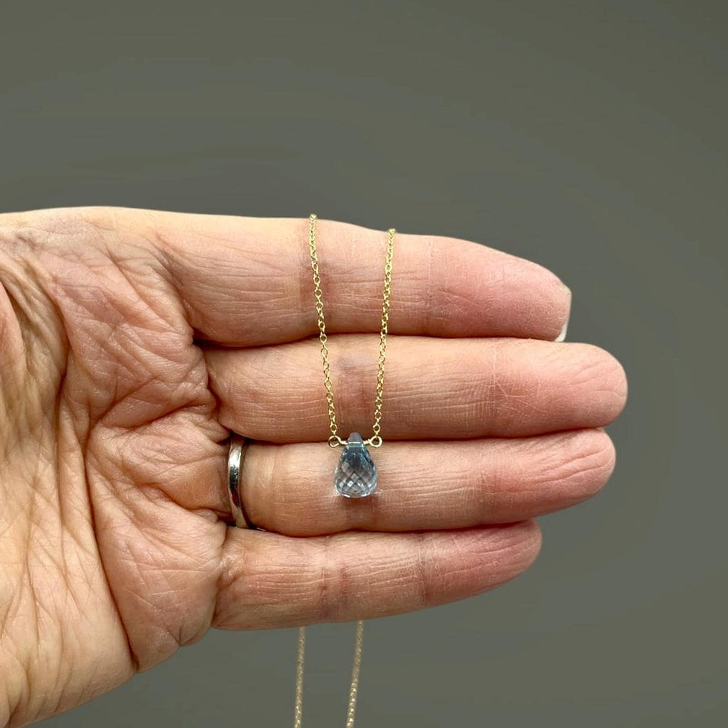 Wire Wrapped Blue Topaz and Gold Necklace