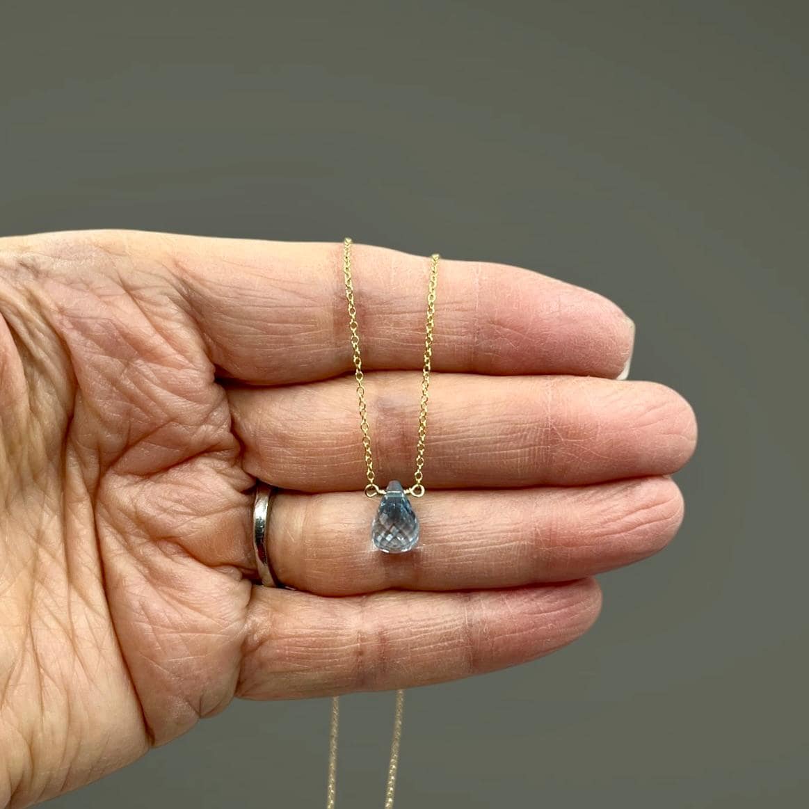 Wire Wrapped Blue Topaz and Gold Necklace