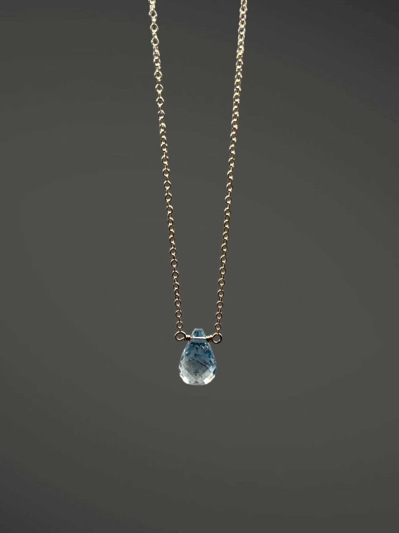 Wire Wrapped Blue Topaz and Gold Necklace