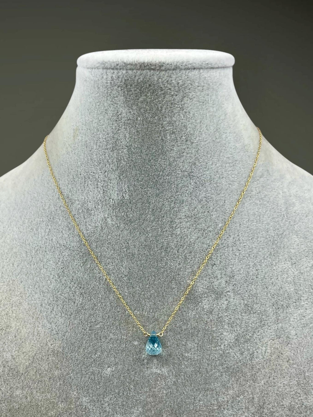Wire Wrapped Blue Topaz and Gold Necklace