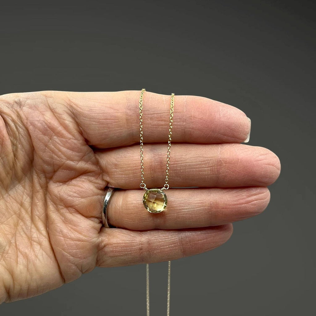 Wire Wrapped Yellow Lemon Quartz and Gold Necklace