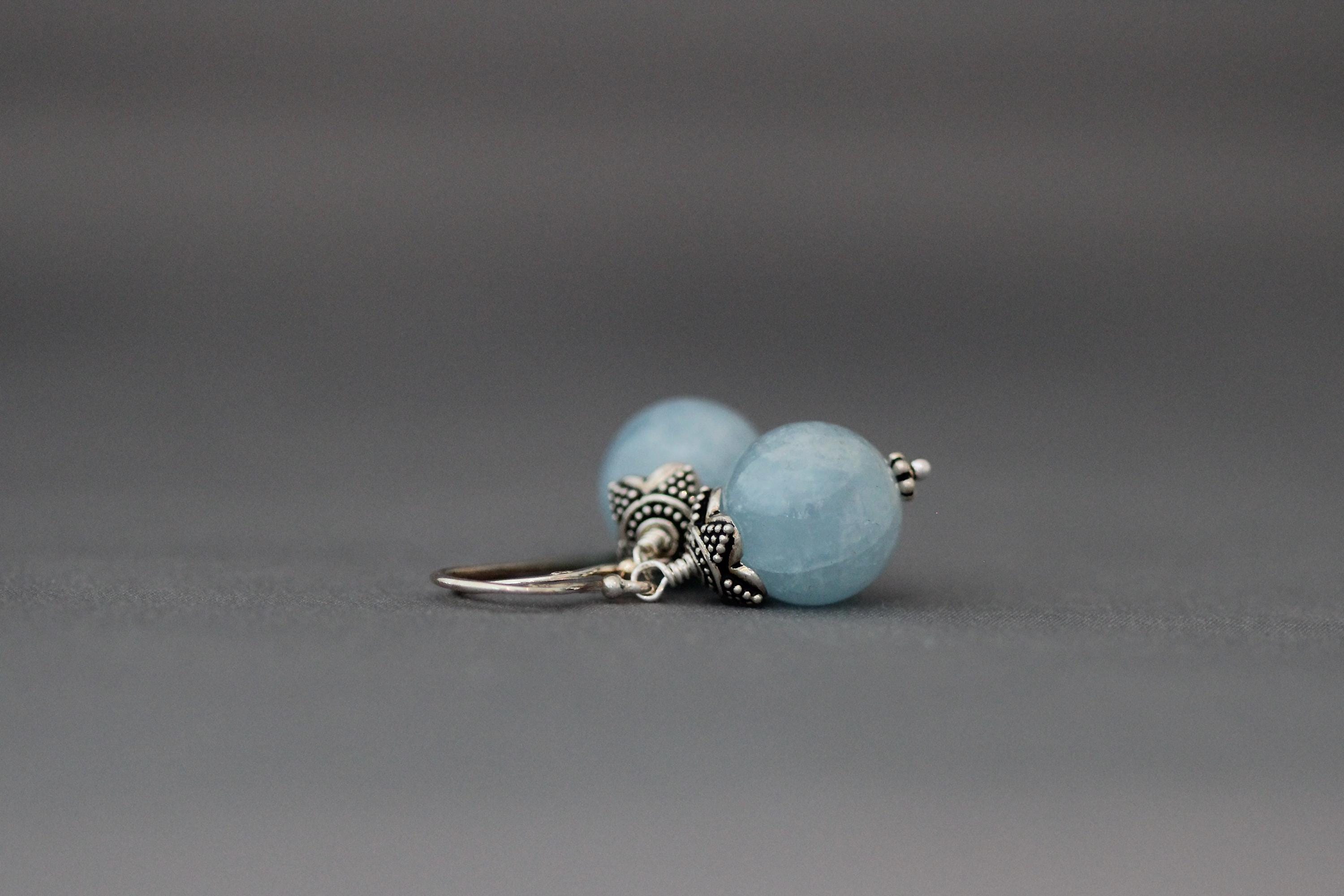 Blue Aquamarine and Bali Silver Earrings