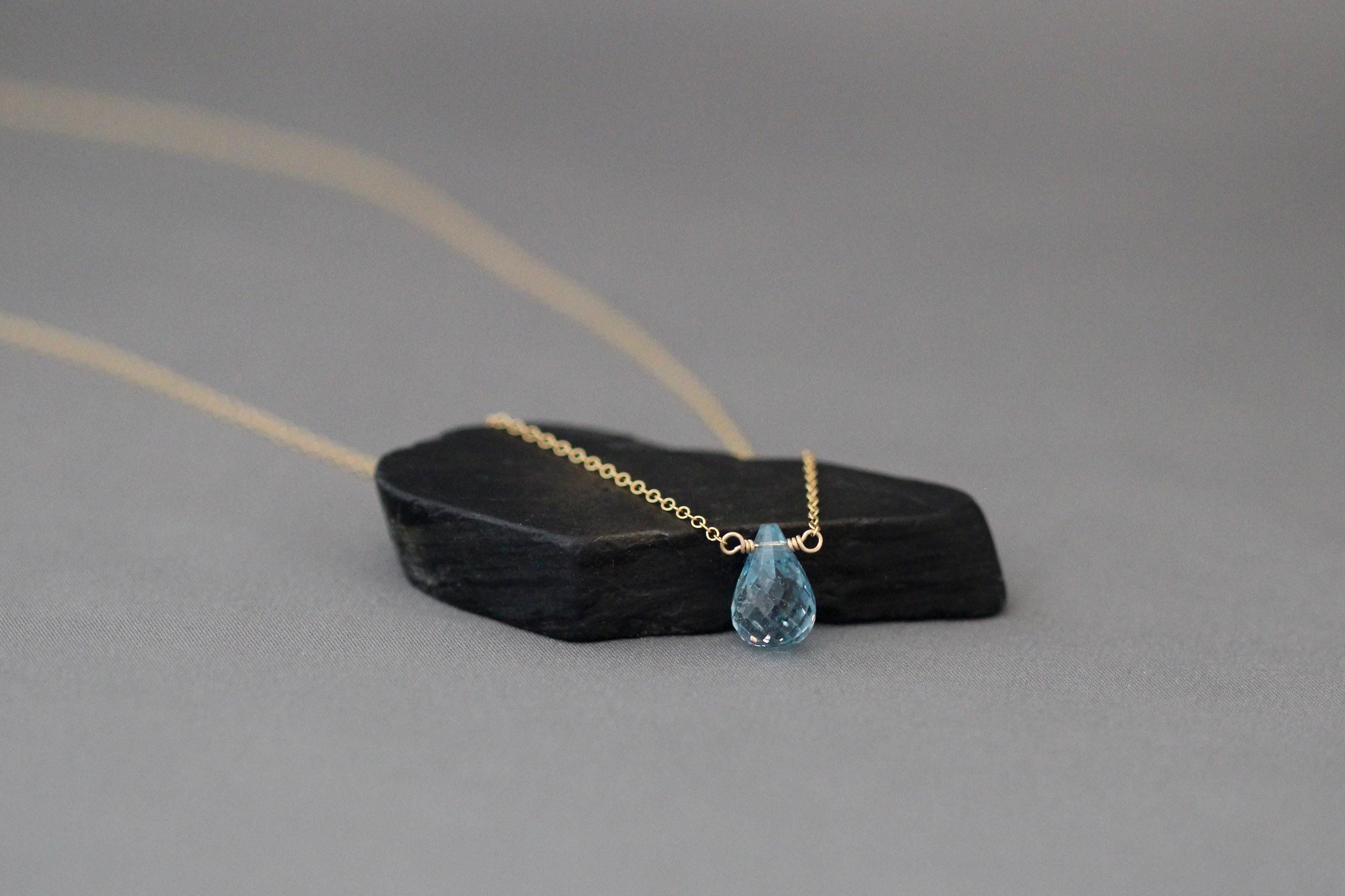 Wire Wrapped Blue Topaz and Gold Necklace